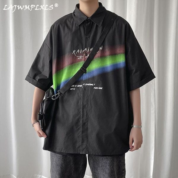 men's casual shirts summer rainbow print short sleeve shirt japanese ins loose five-minute korean edition trend beach, White;black
men's casual shirts summer rainbow print short sleeve shirt japanese ins loose five-minute korean edition trend beach, White;black