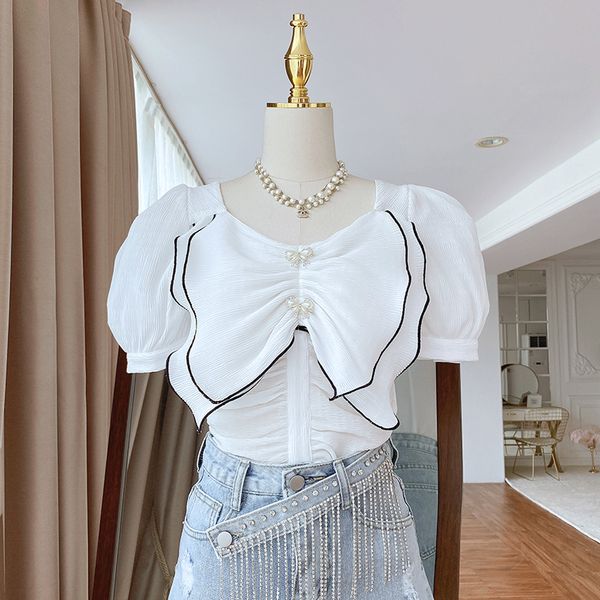 elegant ruffle ruffle shirt for women 2021 summer new fashion blouse pleated square collar blusas puff sleeve all-match top, White
elegant ruffle ruffle shirt for women 2021 summer new fashion blouse pleated square collar blusas puff sleeve all-match top, White