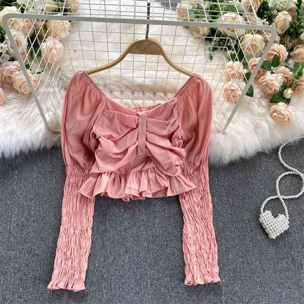 women fashion elastic slim short pleated blouse square neck long sleeve solid color vintage blusas shirts q237 210527, White
women fashion elastic slim short pleated blouse square neck long sleeve solid color vintage blusas shirts q237 210527, White