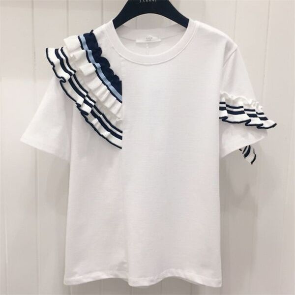 summer chic stitching wooden ear round neck short-sleeved t-shirt women's casual wild t-shirt korean ruffles tees wa396 210722, White
summer chic stitching wooden ear round neck short-sleeved t-shirt women's casual wild t-shirt korean ruffles tees wa396 210722, White