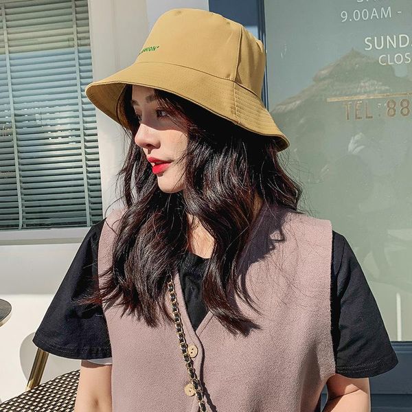 female korean hat trend wide brim letter embroidery double-sided wearing sun shade couple fisherman hats, Blue;gray
female korean hat trend wide brim letter embroidery double-sided wearing sun shade couple fisherman hats, Blue;gray
