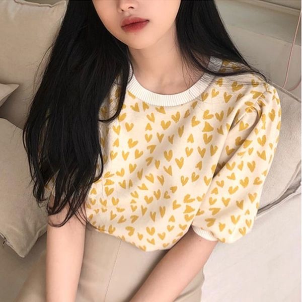 women's t-shirt korean version of summer age reduction sweet round neck full screen small love printed loose puff sleeve sweater t, White
women's t-shirt korean version of summer age reduction sweet round neck full screen small love printed loose puff sleeve sweater t, White