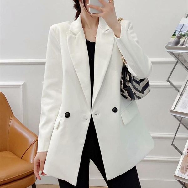 women's suits & blazers women blazer fashion suit double breasted loose vintage long sleeve pockets female office commute chic, White;black
women's suits & blazers women blazer fashion suit double breasted loose vintage long sleeve pockets female office commute chic, White;black