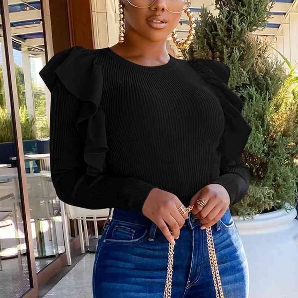 sweaters women's spring solid color ruffle knitted female round neck elegant ruffles decor knitting fashion slim chic pullover 23xg v4, White;black
sweaters women's spring solid color ruffle knitted female round neck elegant ruffles decor knitting fashion slim chic pullover 23xg v4, White;black