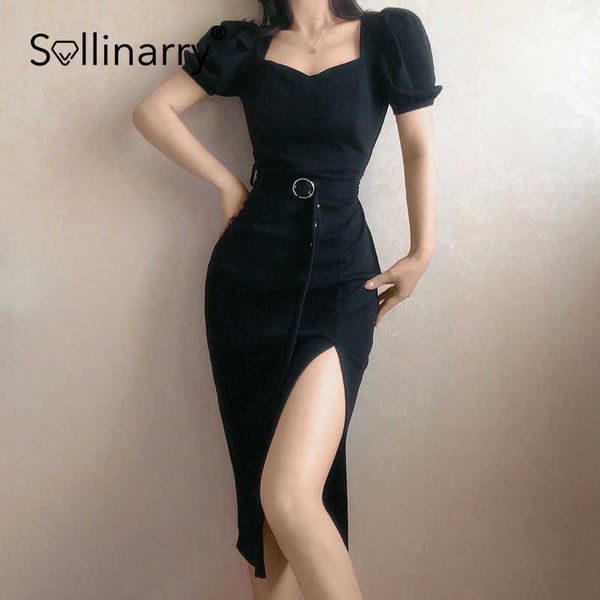sollinarry black party dress women vintage short puff sleeve midi summer dress elegant belt high split slim dresses ladies 210709, Black;gray
sollinarry black party dress women vintage short puff sleeve midi summer dress elegant belt high split slim dresses ladies 210709, Black;gray