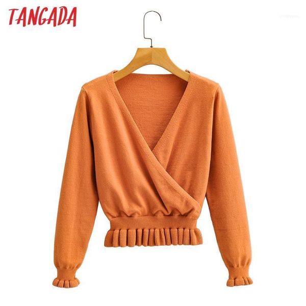 tangada women 2021 fashion orange cropped knitted sweater cross v neck long sleeve female pullovers chic sy2531, White;black
tangada women 2021 fashion orange cropped knitted sweater cross v neck long sleeve female pullovers chic sy2531, White;black
