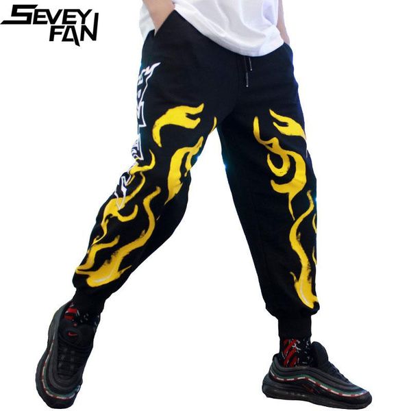 men's pants seveyfan teenage hip-hop flame print elastic waist drawstring joggers fashion personality pencil trousers, Black
men's pants seveyfan teenage hip-hop flame print elastic waist drawstring joggers fashion personality pencil trousers, Black