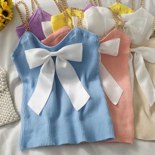 sweet wind bow tie short cropped knitted camisole female summer chain decoration slim fit 210709, White
sweet wind bow tie short cropped knitted camisole female summer chain decoration slim fit 210709, White
