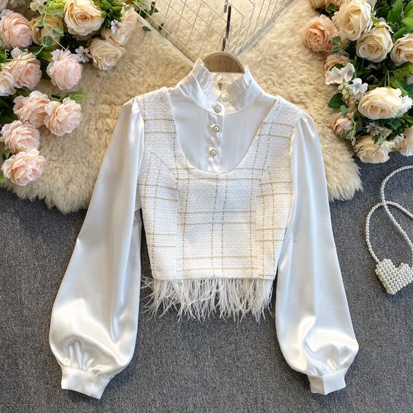 temperament stand collar shirt women's design sense minority fringe short retro tweed splicing long sleeve blouse blouses & shirts, White
temperament stand collar shirt women's design sense minority fringe short retro tweed splicing long sleeve blouse blouses & shirts, White