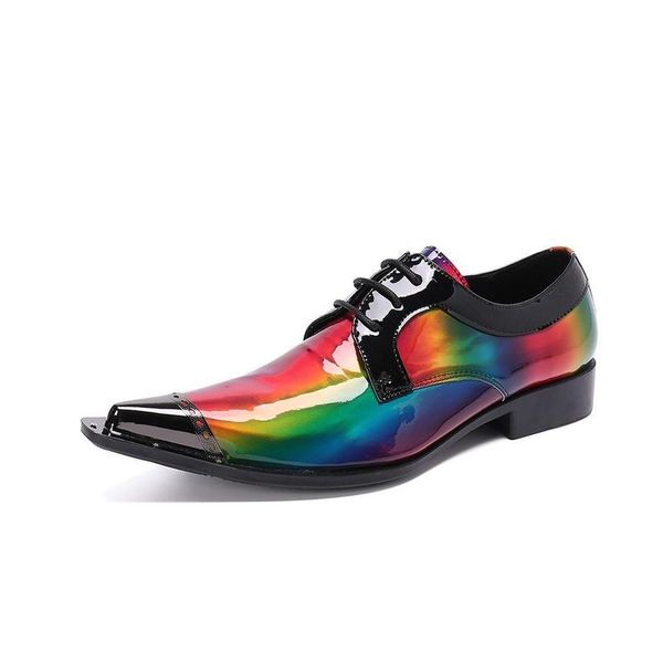 dress shoes spring and autumn luxury stage show multicolor leather lace up men's metal pointed wedding, Black
dress shoes spring and autumn luxury stage show multicolor leather lace up men's metal pointed wedding, Black