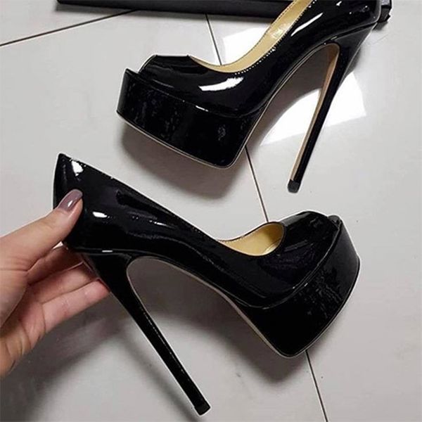 dress shoes leather red patent heel women peep toe high platform 14cm wedding bride stiletto heels ladies pumps tyms, Black 
dress shoes leather red patent heel women peep toe high platform 14cm wedding bride stiletto heels ladies pumps tyms, Black