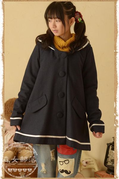 women's wool & blends winter navy sailor stripe collar japan korean school student uniform outwear coat loose long jacket blend woolen, Black
women's wool & blends winter navy sailor stripe collar japan korean school student uniform outwear coat loose long jacket blend woolen, Black