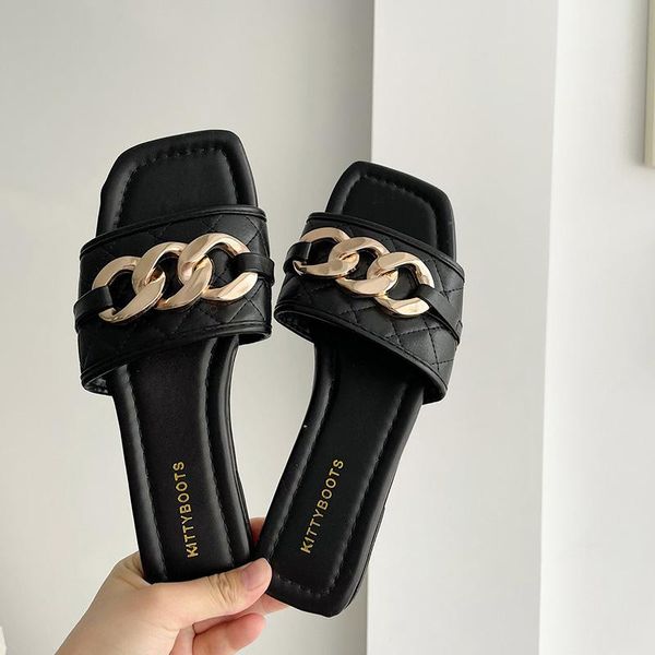 female shoes ladies' slippers square toe shallow 2021 flat slides pu basic, Black
female shoes ladies' slippers square toe shallow 2021 flat slides pu basic, Black