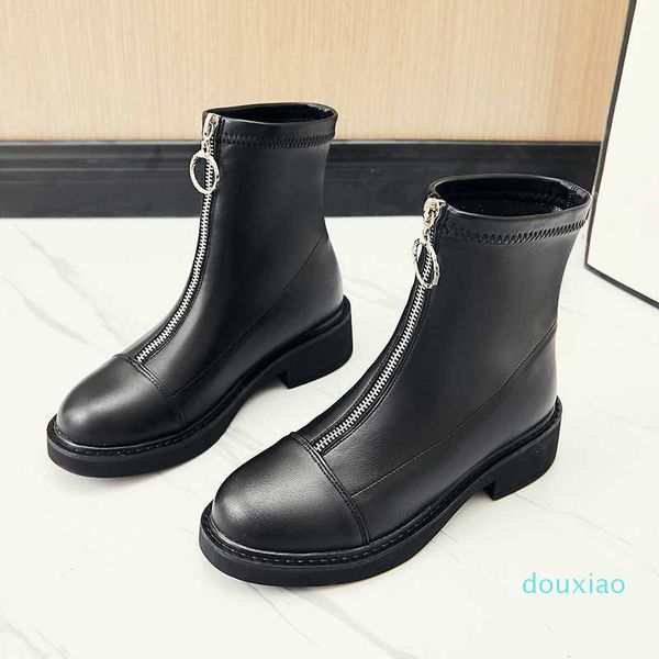 leather martin boots women's british style 2021 versatile autumn and winter front zipper psh thick soled elastic short, Black
leather martin boots women's british style 2021 versatile autumn and winter front zipper psh thick soled elastic short, Black
