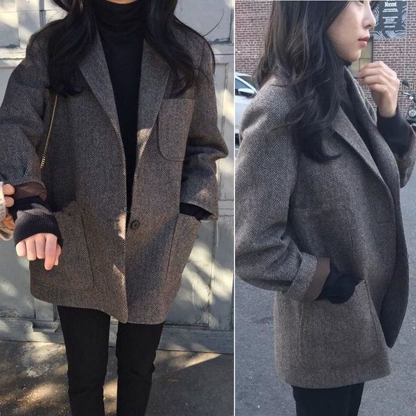autumn fancy korean loose retro plaid wool suit vintage woman jacket only breasted sleeve long blazer y489 0k38, White;black
autumn fancy korean loose retro plaid wool suit vintage woman jacket only breasted sleeve long blazer y489 0k38, White;black