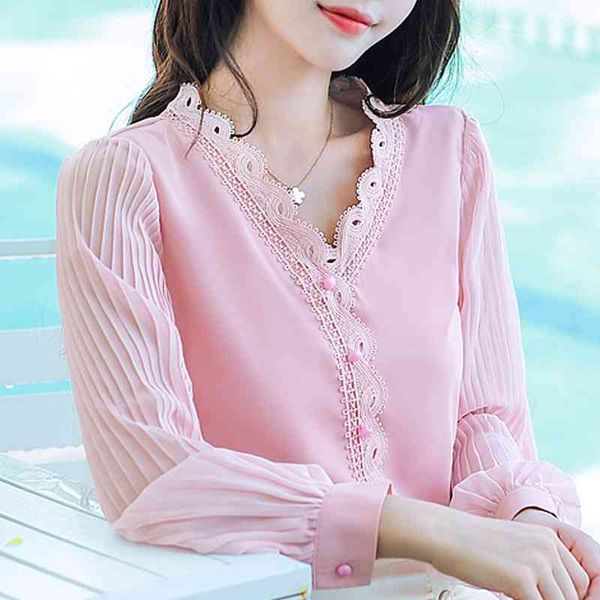 women blouses v-neck chiffon shirt long sleeve shirts blusas camisas mujer d412 210426, White
women blouses v-neck chiffon shirt long sleeve shirts blusas camisas mujer d412 210426, White