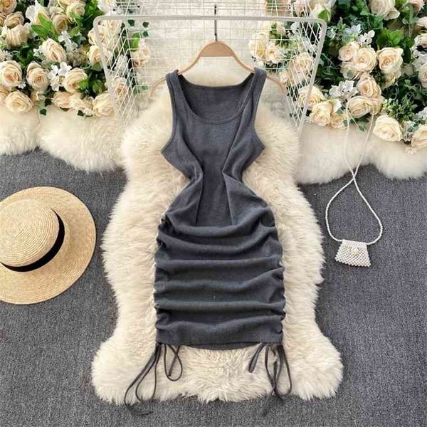 foamlina summer women solid o-neck sleeveless drawstring ruched mini casual streetwear rib knit dress, Black;gray
foamlina summer women solid o-neck sleeveless drawstring ruched mini casual streetwear rib knit dress, Black;gray