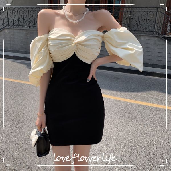 summer dress women elegant vintage one shoulder puff sleeve patchwork dress office lady dress korea design 210521, Black;gray
summer dress women elegant vintage one shoulder puff sleeve patchwork dress office lady dress korea design 210521, Black;gray