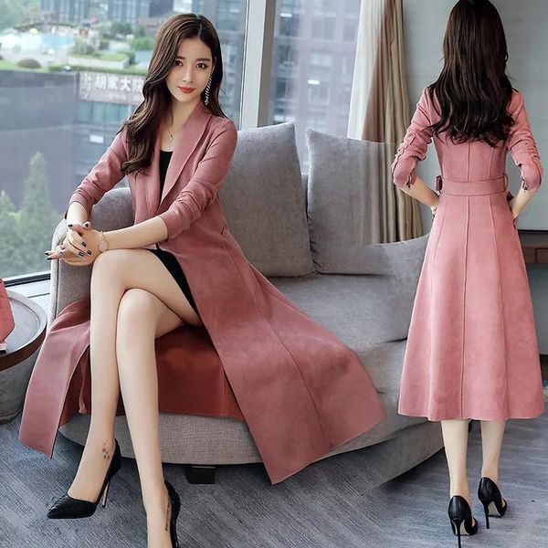 women's trench coats 2021 autumn deerskin velvet windbreaker korean slim long coat belt thin solid color ladies elegant overcoat, Tan;black
women's trench coats 2021 autumn deerskin velvet windbreaker korean slim long coat belt thin solid color ladies elegant overcoat, Tan;black