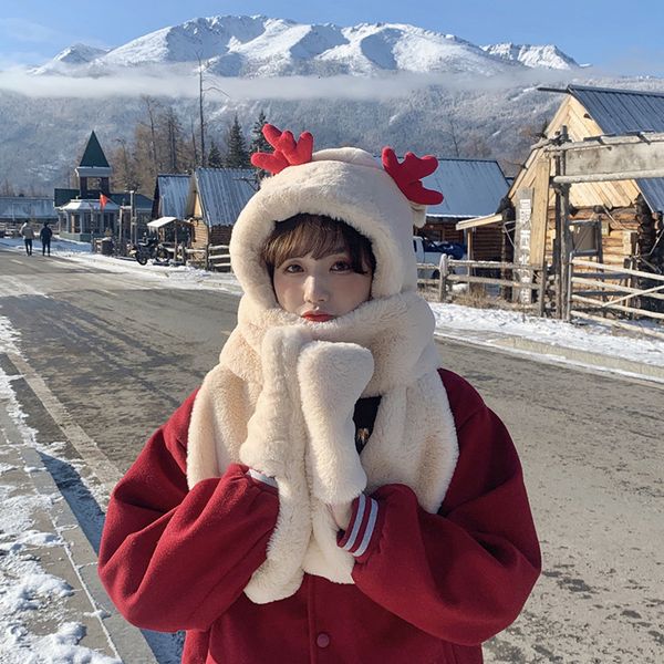 christmas gift winter lamb hair cute elk horn hat scarf glove one body warm ear protection bib lei feng, Blue;gray
christmas gift winter lamb hair cute elk horn hat scarf glove one body warm ear protection bib lei feng, Blue;gray
