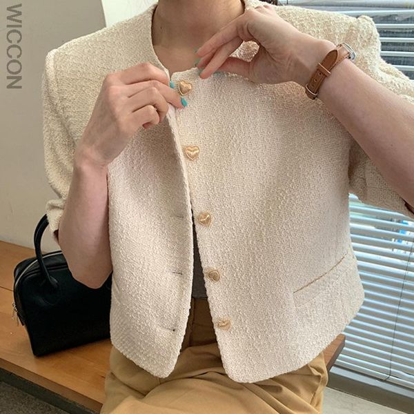 women's jackets women jacket 2021 summer korean chic ladies gentle round neck love buttons loose casual short-sleeved tweed, Black;brown
women's jackets women jacket 2021 summer korean chic ladies gentle round neck love buttons loose casual short-sleeved tweed, Black;brown