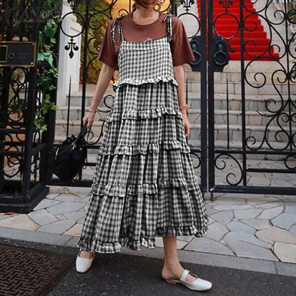 casual dresses women sleeveless spaghetti strap ruffles sundress zanzea summer check printed tank dress lace up plaid vestidos, Black;gray
casual dresses women sleeveless spaghetti strap ruffles sundress zanzea summer check printed tank dress lace up plaid vestidos, Black;gray