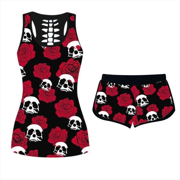 funny 3d skull head rose womens tracksuits printed sleeveless vest and shorts 2 pcs outfits summer casual halloween tank, Gray
funny 3d skull head rose womens tracksuits printed sleeveless vest and shorts 2 pcs outfits summer casual halloween tank, Gray