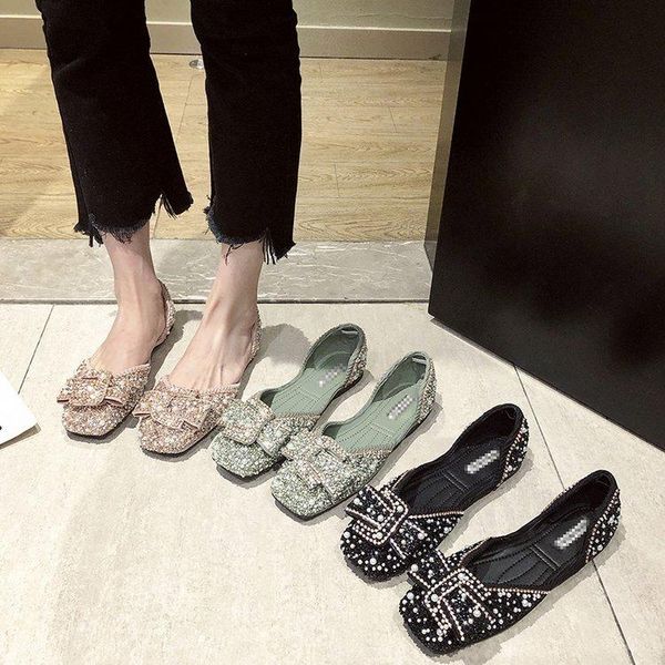 women's crystal diamond flat shoes bow sequin single flash square head ballet slippers, Black
women's crystal diamond flat shoes bow sequin single flash square head ballet slippers, Black