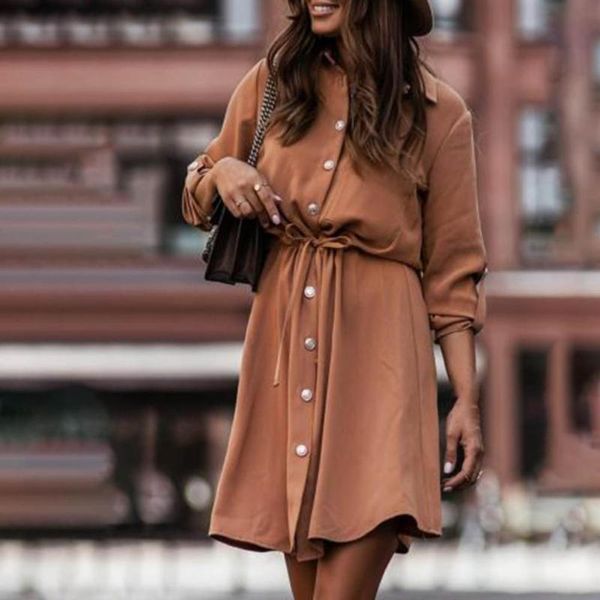 casual dresses office lady dress turndown collar solid color single-breasted shirt autumn simple, Black;gray
casual dresses office lady dress turndown collar solid color single-breasted shirt autumn simple, Black;gray