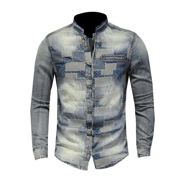 men's casual shirts brand bonjean mens blue denim shirt long sleeve classic stand collar vintage punk -3xl, White;black
men's casual shirts brand bonjean mens blue denim shirt long sleeve classic stand collar vintage punk -3xl, White;black
