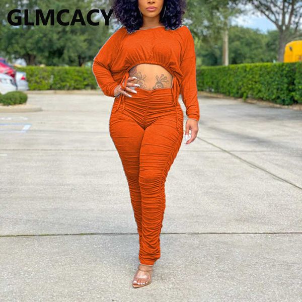 women two piece chic streetwear suits long sleeve crop and ruched slim pants set 210702, White
women two piece chic streetwear suits long sleeve crop and ruched slim pants set 210702, White