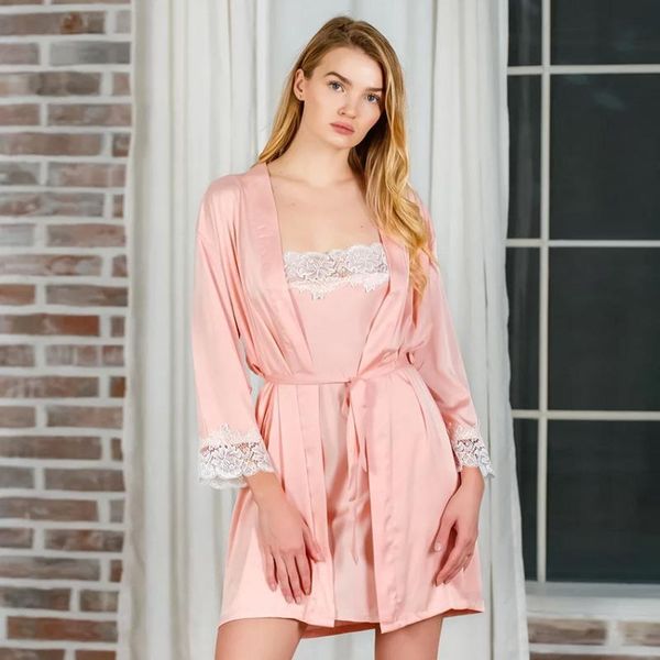 women's sleepwear restve lace women robes with sashes 2 piece set pink three quarter sleeve home robe female casual spaghetti strap nig, Black;red 
women's sleepwear restve lace women robes with sashes 2 piece set pink three quarter sleeve home robe female casual spaghetti strap nig, Black;red