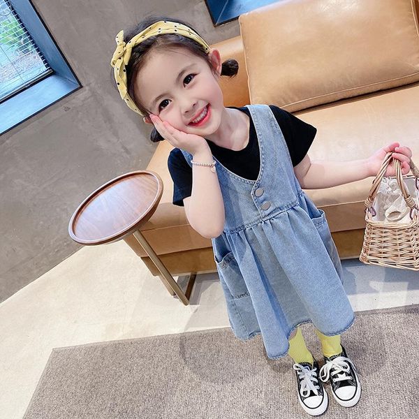 girls clothing sets summer children outfit short sleeve t shirt denim dress outdoor comfortable kids casual clothes, White
girls clothing sets summer children outfit short sleeve t shirt denim dress outdoor comfortable kids casual clothes, White