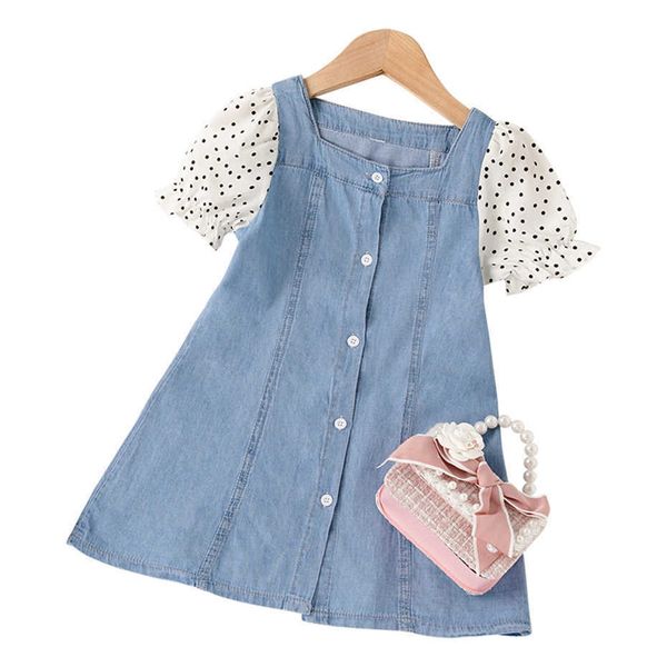 dress for girls mesh dot patchwork children denim es summer costumes 210528, Red;yellow
dress for girls mesh dot patchwork children denim es summer costumes 210528, Red;yellow