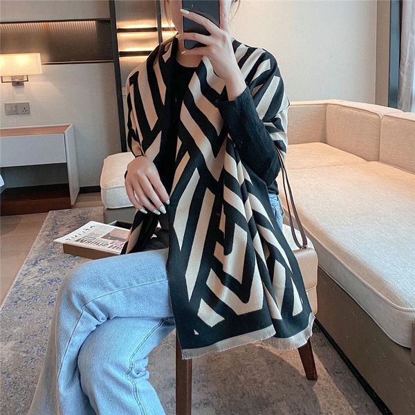 scarves women winter scarf geometric stripe print cashmere pashmina lady thick warm blanket shawl wraps 2021, Blue;gray
scarves women winter scarf geometric stripe print cashmere pashmina lady thick warm blanket shawl wraps 2021, Blue;gray