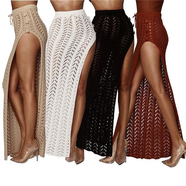 women knitted beach skirt solid color crocheted hollowed-out splitting knee-length long cover-ups beachwear women's swimwear, White;black
women knitted beach skirt solid color crocheted hollowed-out splitting knee-length long cover-ups beachwear women's swimwear, White;black
