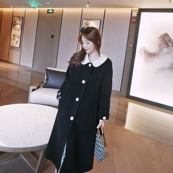 women's wool & blends elegant coat women 2022 autumn winter single breasted office overcoat fashion turn-down collar straight long jack, Black
women's wool & blends elegant coat women 2022 autumn winter single breasted office overcoat fashion turn-down collar straight long jack, Black