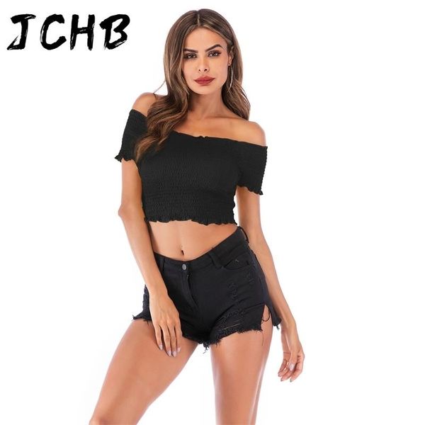 women's t-shirt shoulder off ruffled crop femme elegant tank high elastic women summer streetwear clothing holiday casual short, White
women's t-shirt shoulder off ruffled crop femme elegant tank high elastic women summer streetwear clothing holiday casual short, White