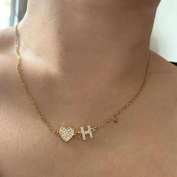pendant necklaces simple shiny full micro pave cz heart letter charm necklace trendy custom abc alphabet name steel chain choker jewelry, Silver
pendant necklaces simple shiny full micro pave cz heart letter charm necklace trendy custom abc alphabet name steel chain choker jewelry, Silver