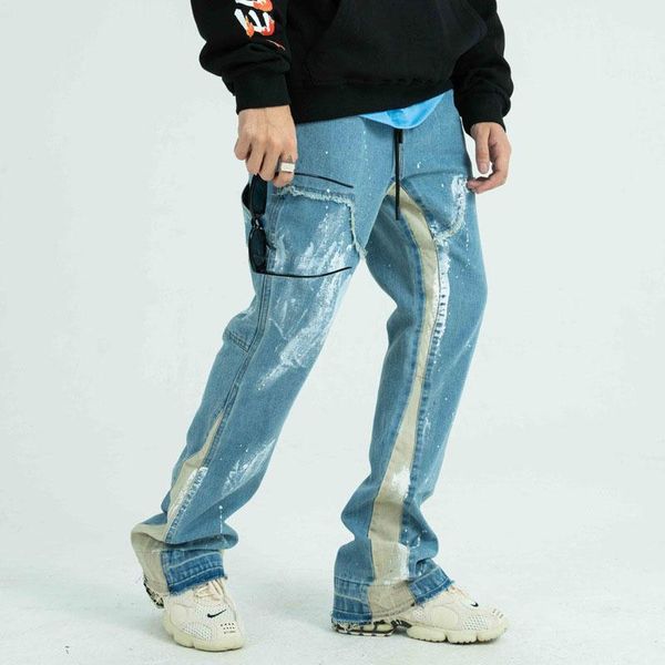 men's jeans high street splash ink paint trousers men hip hop urban classic patchwork denim pants streetwear washed, Blue
men's jeans high street splash ink paint trousers men hip hop urban classic patchwork denim pants streetwear washed, Blue