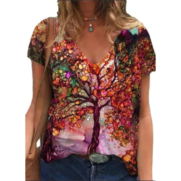 women's t-shirt women t-shirts short sleeve casual tee summer flower tree print ladies fashion female loose v-neck clothing d30, White
women's t-shirt women t-shirts short sleeve casual tee summer flower tree print ladies fashion female loose v-neck clothing d30, White