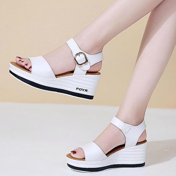 summer shoes woman leather high heel wedge female sandals sponge cake with open toe thick sneakers w309, Black
summer shoes woman leather high heel wedge female sandals sponge cake with open toe thick sneakers w309, Black