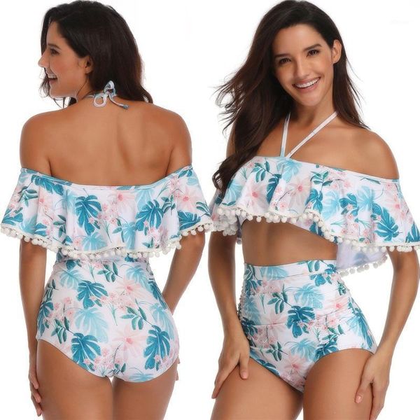 women's swimwear high waist halter bikini set 2021 off shoulder women floral swimsuit ruffle bathing suit beachwear biquini female, White;black
women's swimwear high waist halter bikini set 2021 off shoulder women floral swimsuit ruffle bathing suit beachwear biquini female, White;black