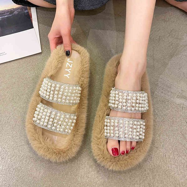 2021 women slippers home pearl upper dign autumn solid color bedroom living room faux fur outdoor trendy flat, Black
2021 women slippers home pearl upper dign autumn solid color bedroom living room faux fur outdoor trendy flat, Black