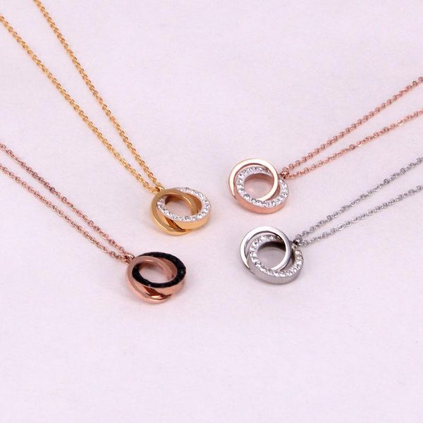 pendant necklaces fashion stainless steel love double round rose gold color full crystal circle necklace women party gift, Silver
pendant necklaces fashion stainless steel love double round rose gold color full crystal circle necklace women party gift, Silver