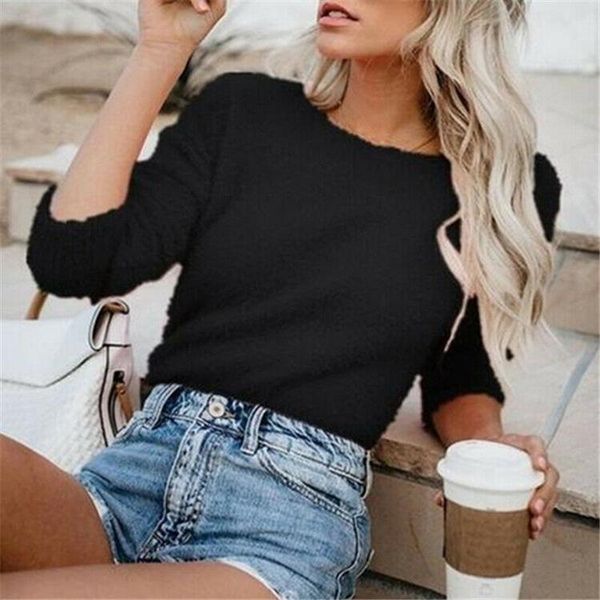 women's t-shirt autumn winter pullovers women o-neck loose long sleeve knittwear female casual solid color soft warm plush sweater, White
women's t-shirt autumn winter pullovers women o-neck loose long sleeve knittwear female casual solid color soft warm plush sweater, White