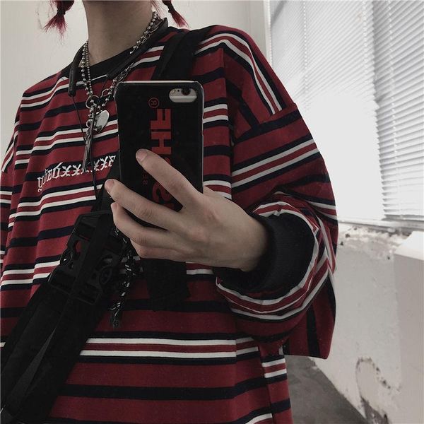 women's t-shirt vintage fashion basic loose casual striped printed tshirt all match simple long sleeve female causal t-shirts women, White
women's t-shirt vintage fashion basic loose casual striped printed tshirt all match simple long sleeve female causal t-shirts women, White