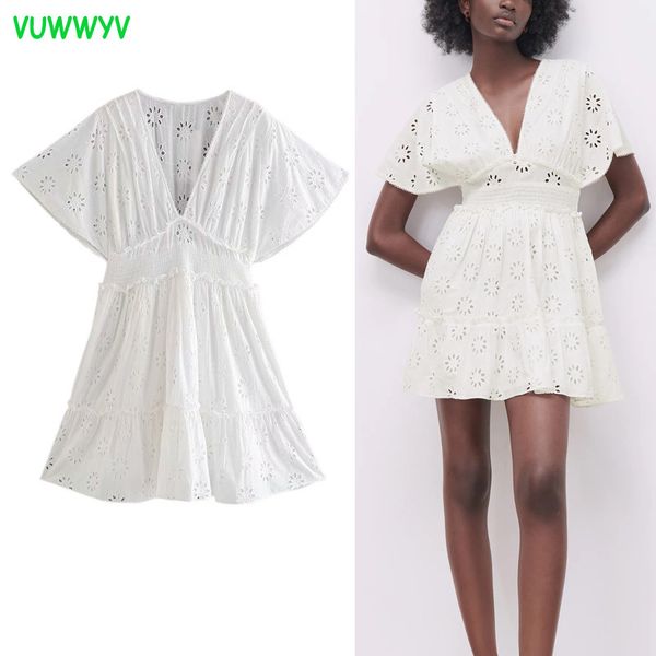 women dresses white ruffle embroidery african woman short sleeve elegant cutwork mini ladies elastic waist 210430, Black;gray
women dresses white ruffle embroidery african woman short sleeve elegant cutwork mini ladies elastic waist 210430, Black;gray
