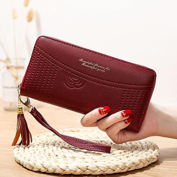 wallets fashion women tassel long wallet pu leather ladies purse female zipper phone bag card holder carteras, Red;black
wallets fashion women tassel long wallet pu leather ladies purse female zipper phone bag card holder carteras, Red;black