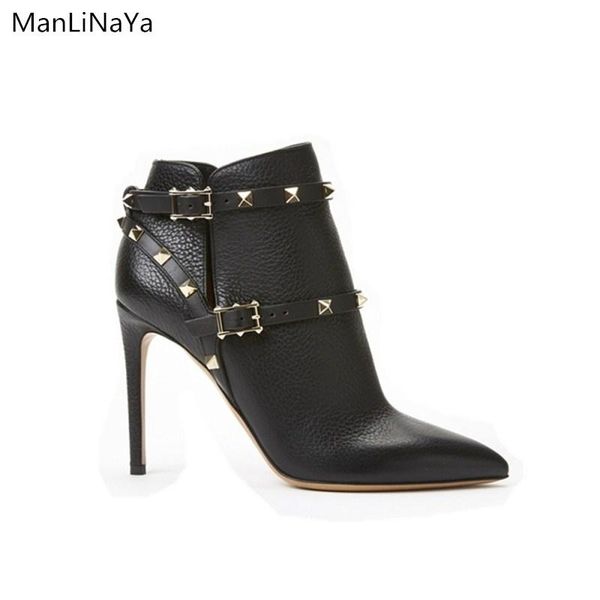 boots thin heel shoes rivets women's brand design lychee ankle zipper rivet belt decorative pointed, Black
boots thin heel shoes rivets women's brand design lychee ankle zipper rivet belt decorative pointed, Black